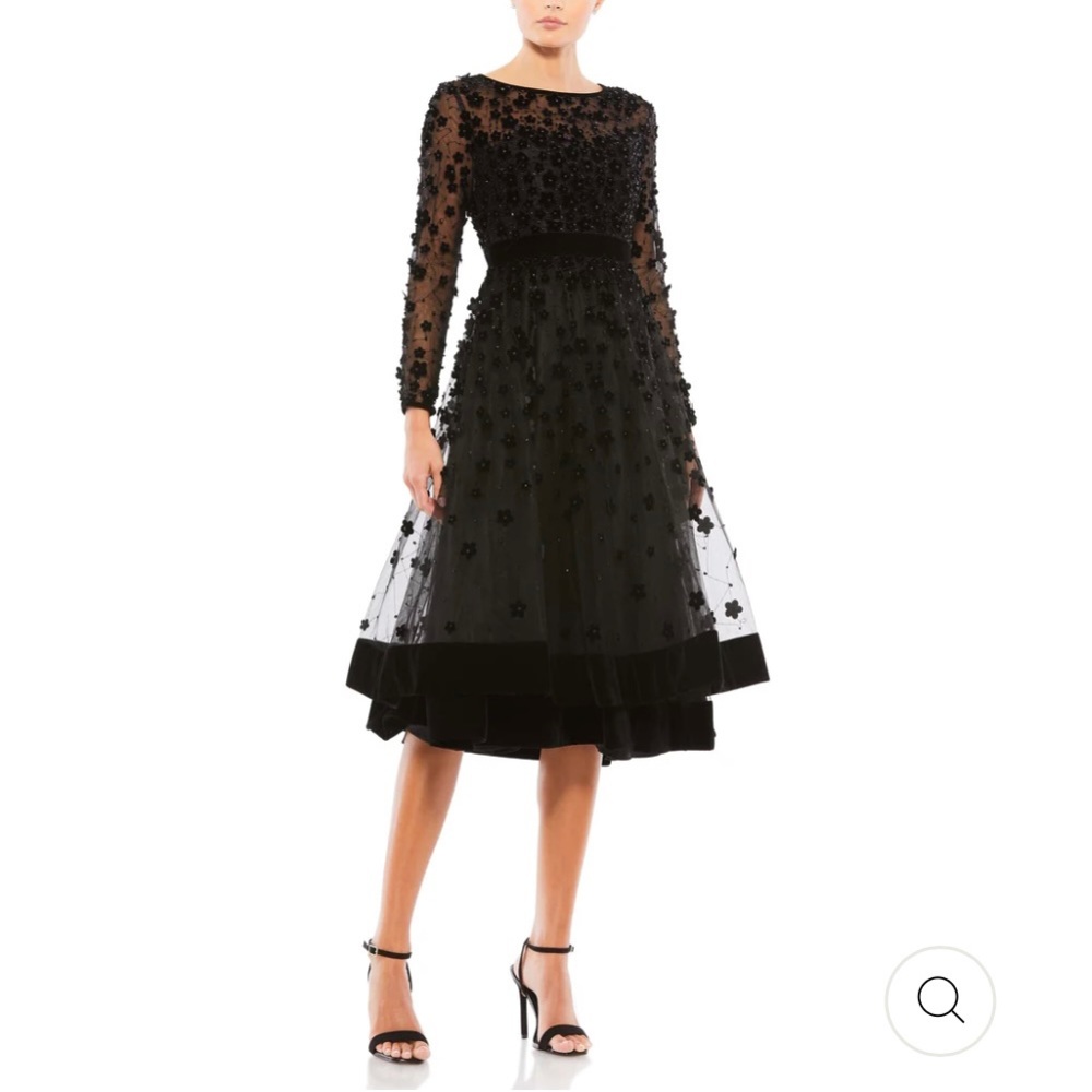 Mac Duggal EMBELLISHED ILLUSION HIGH NECK LONG SLEEVE FIT & FLARE